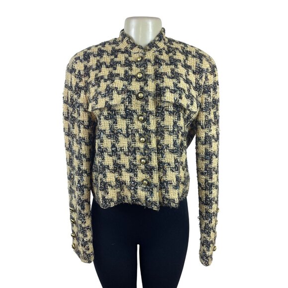 Carlisle Houndstooth Tweed Cropped Jacket With Gold Button Details Sz 10 - Picture 1 of 9